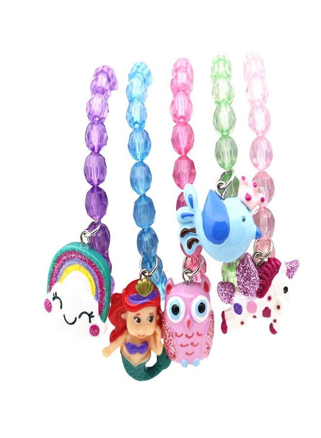 Wingchold 5pc Mermaid Bracelet, Unicorn Jewelry, Little Girl Animal Bracelets, Teens Kids Owl Pendant Beaded Bracelet Girl Party Favor Pretend Play Jewelry - Image 1